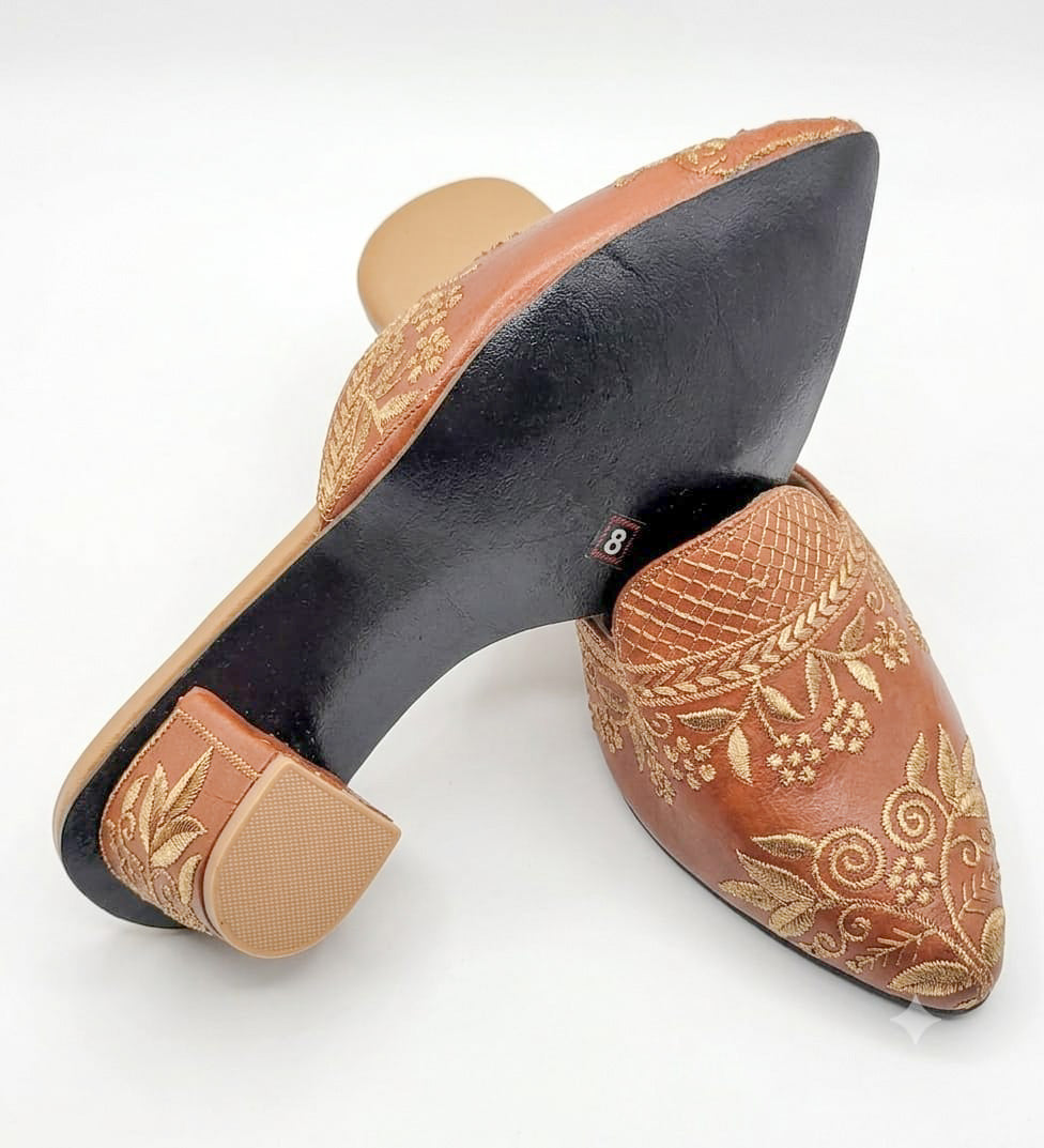 Embroidered block Heels