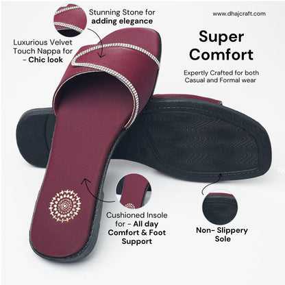 Maroon T-Shape Casual Flats
