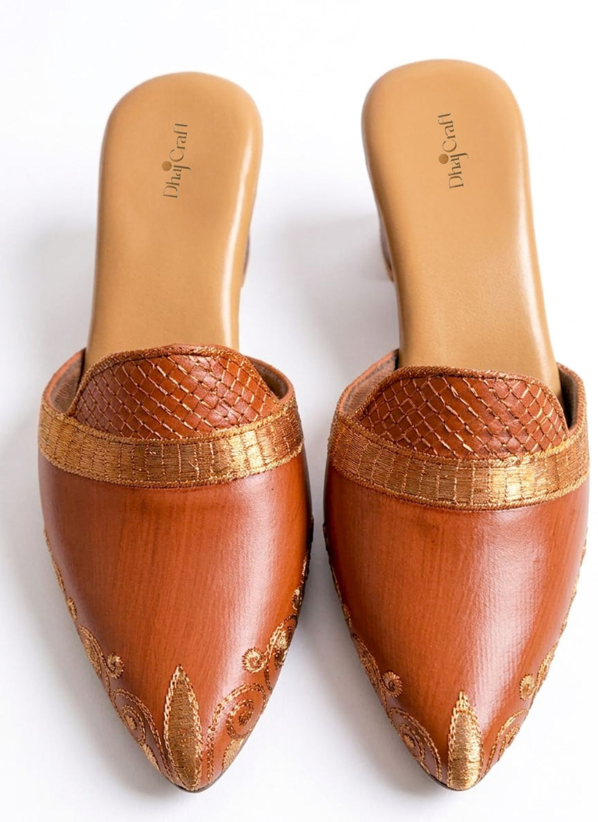 Embroidered Leather Block Heel