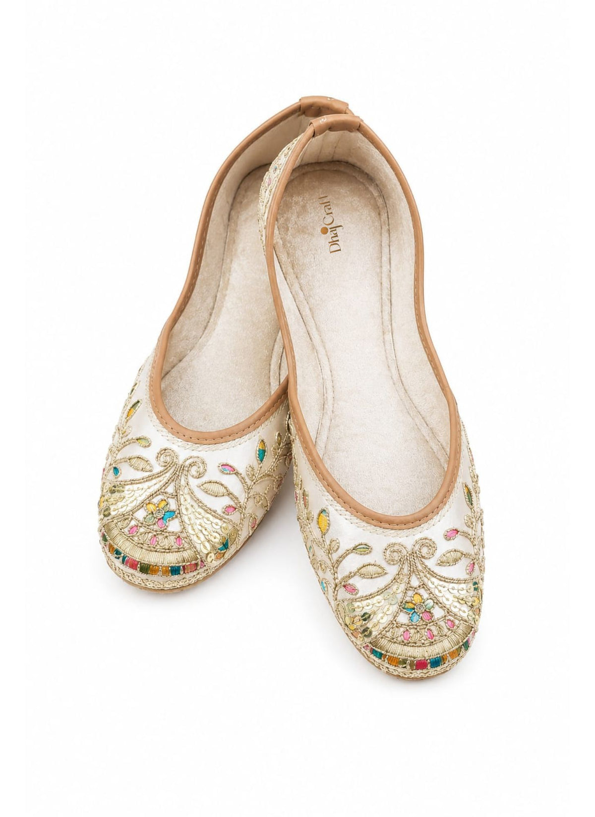 Embroidered Beige Ballerina