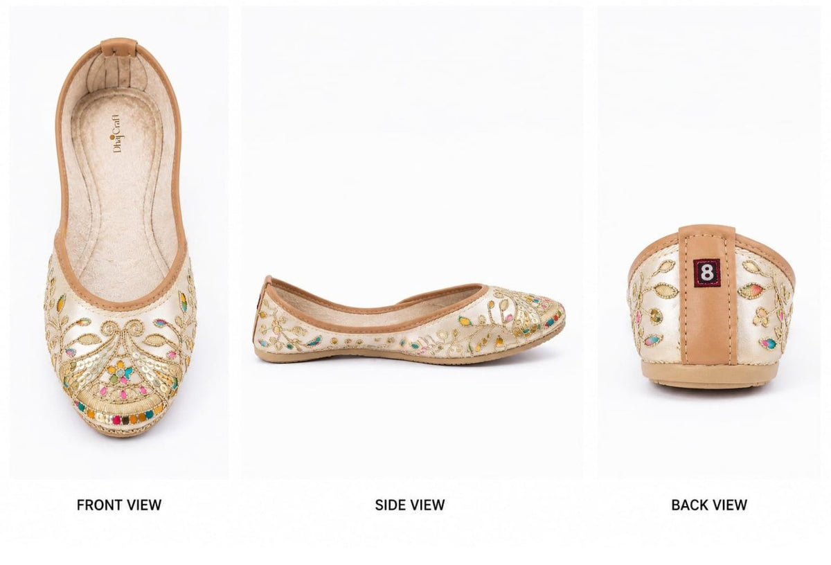 Embroidered Beige Ballerina