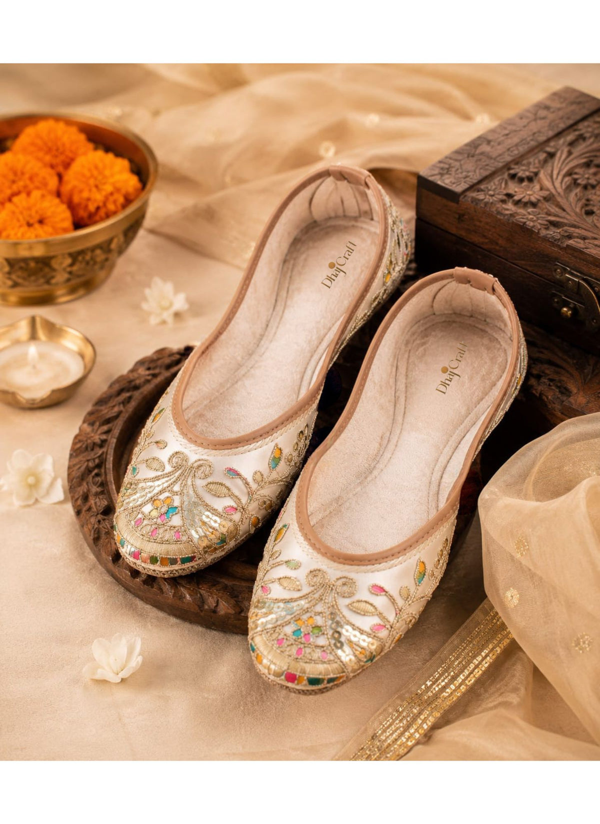 Embroidered Beige Ballerina