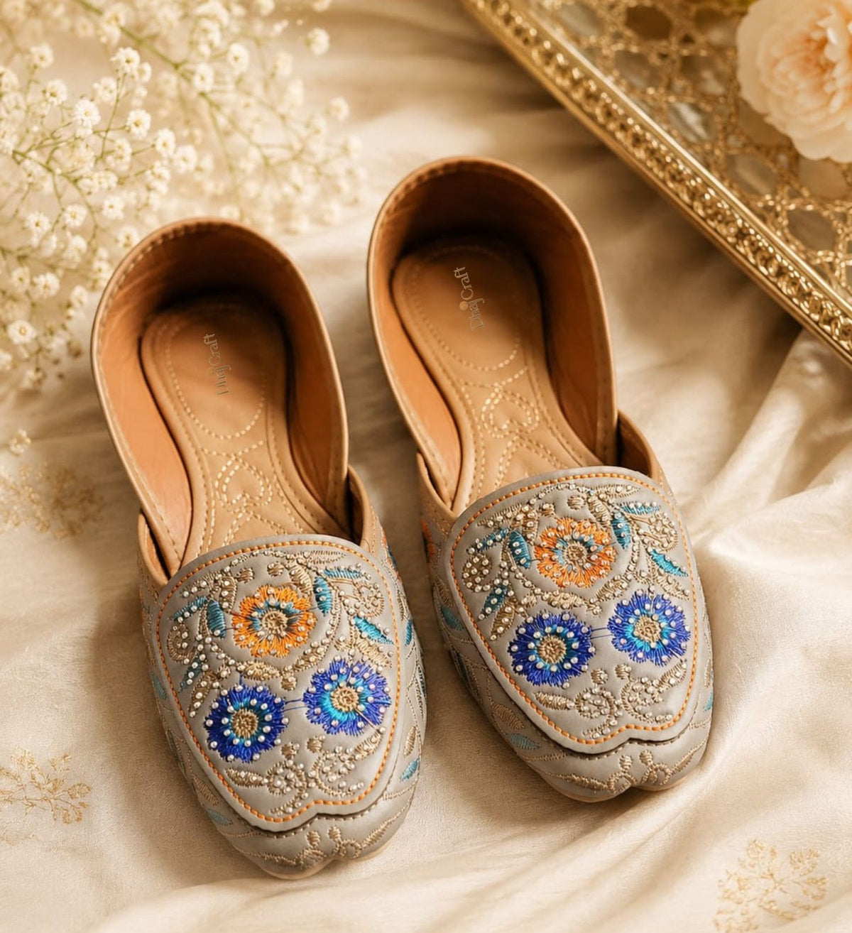 Grey Embroidered Jutti