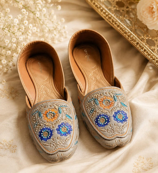 Grey Embroidered Jutti