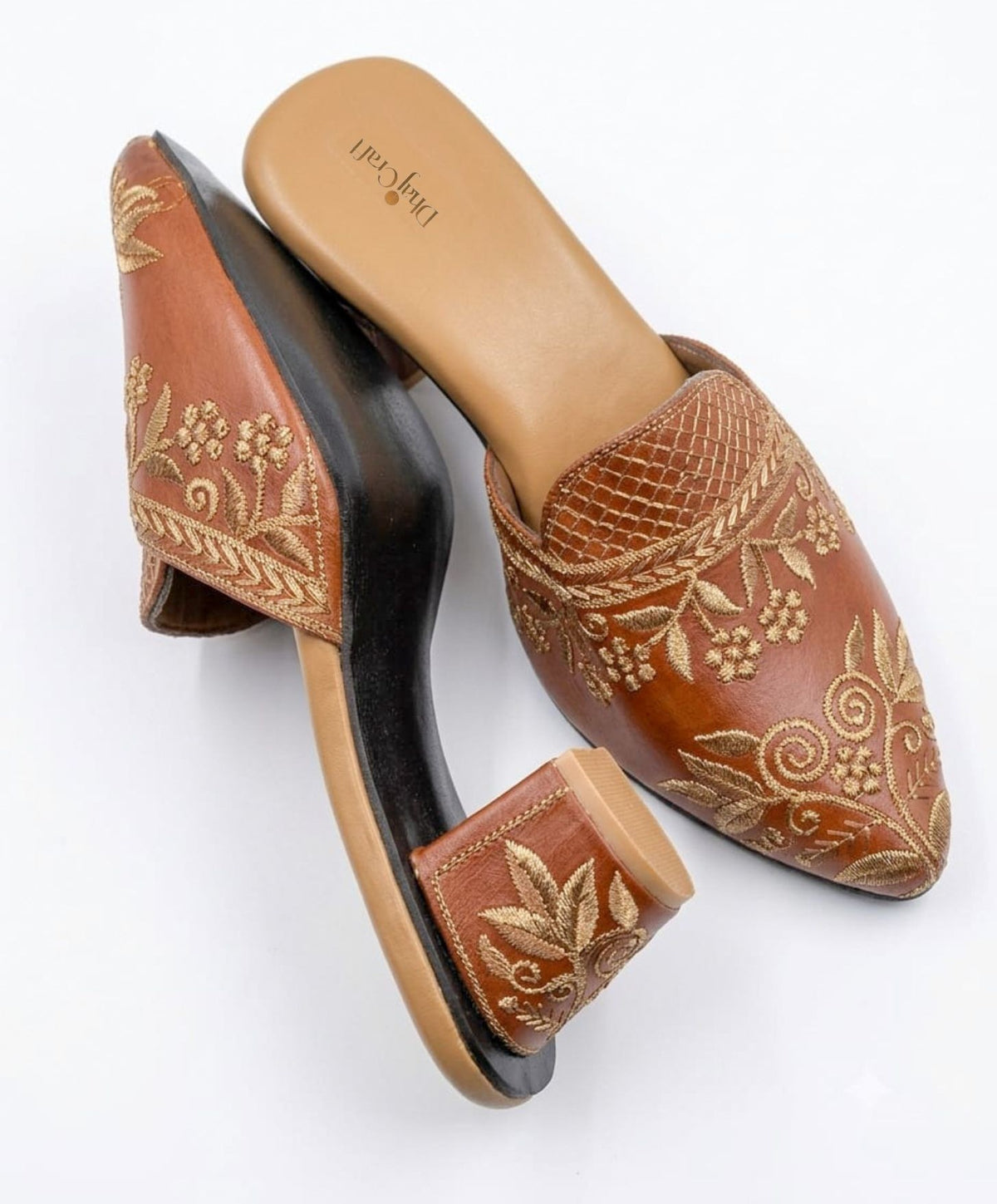 Embroidered block Heels