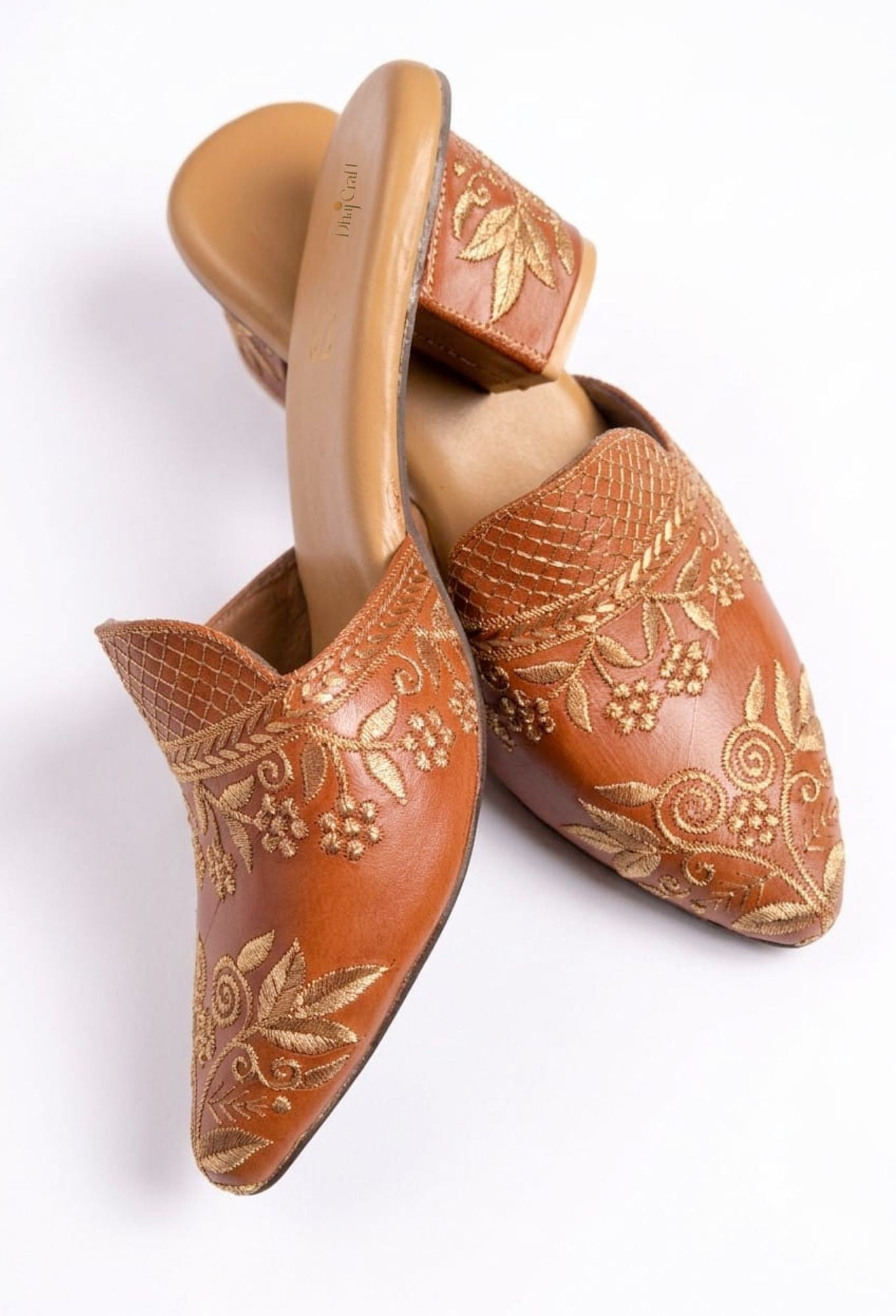 Embroidered block Heels