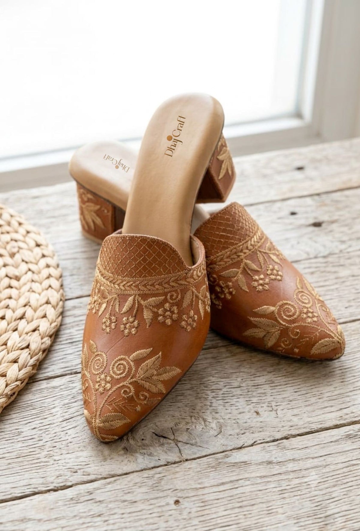 Embroidered block Heels