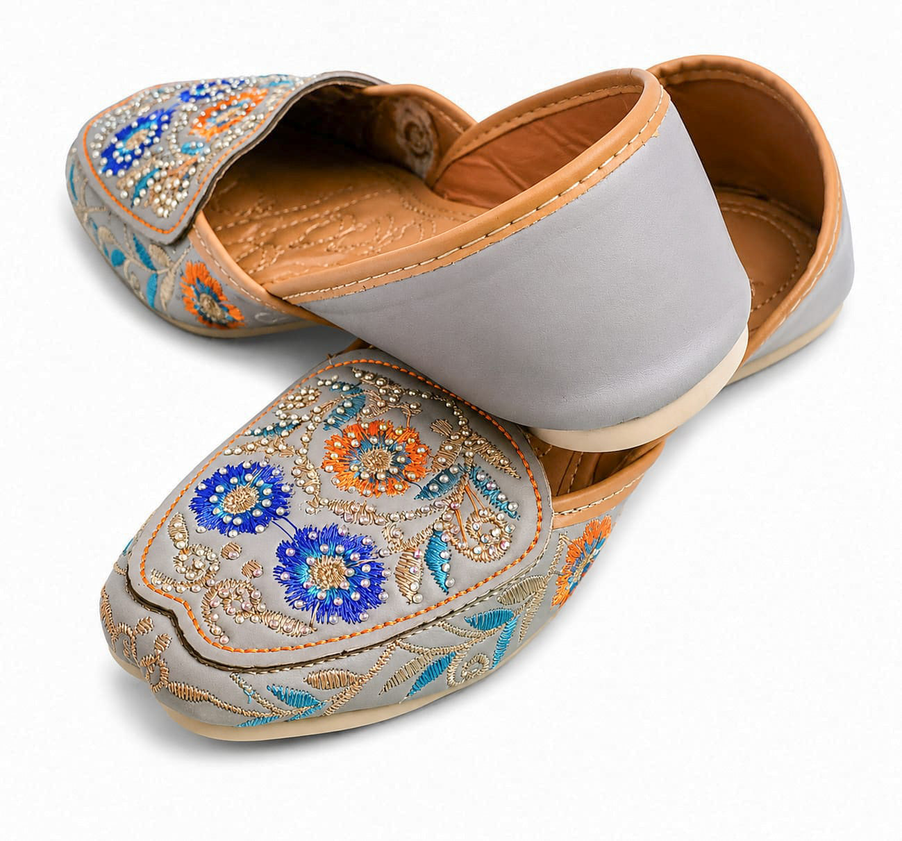 Grey Embroidered Jutti