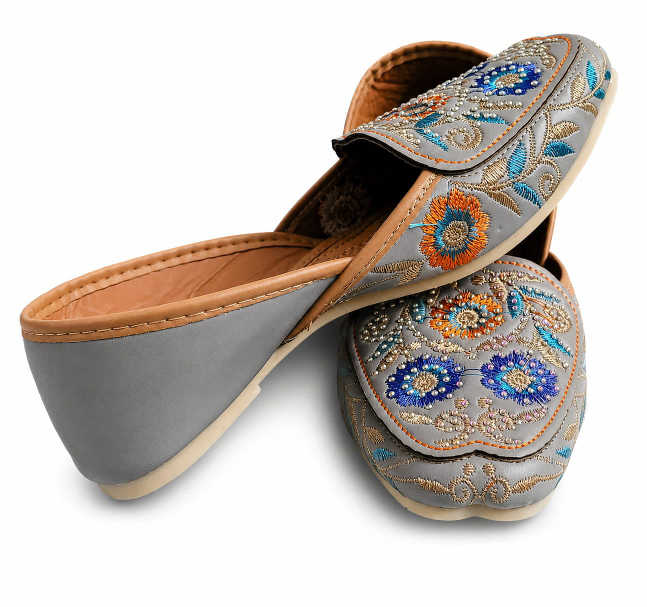 Grey Embroidered Jutti