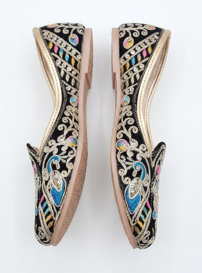 Black Embroidered Loafers