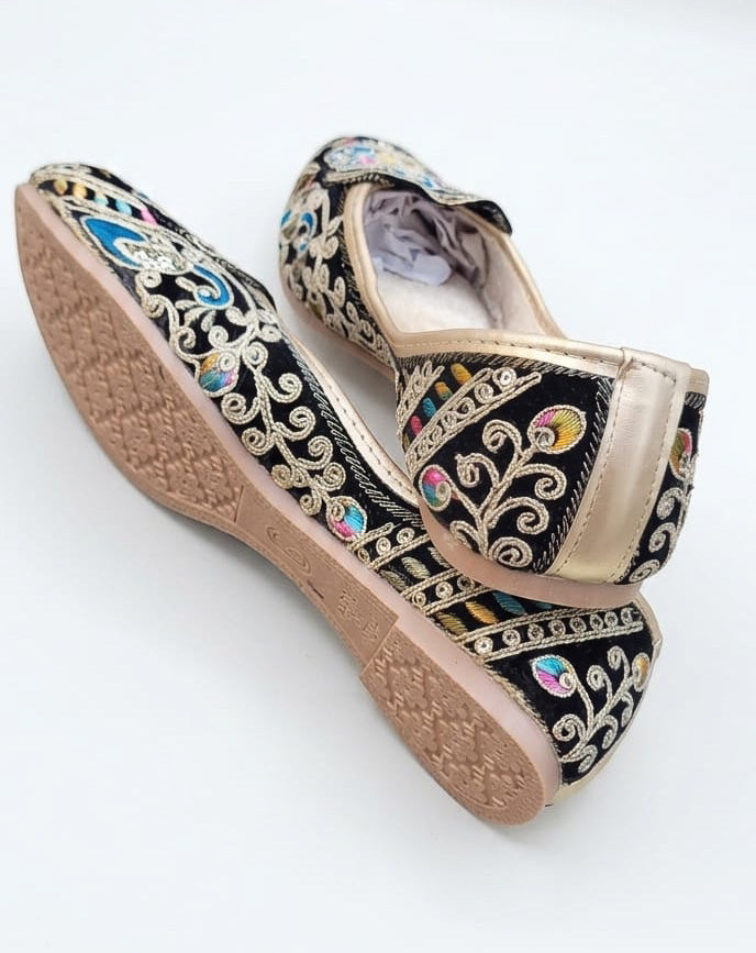 Black Embroidered Loafers