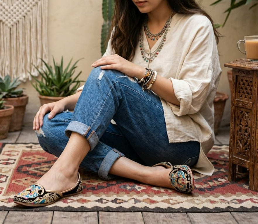 Black Embroidered Loafers
