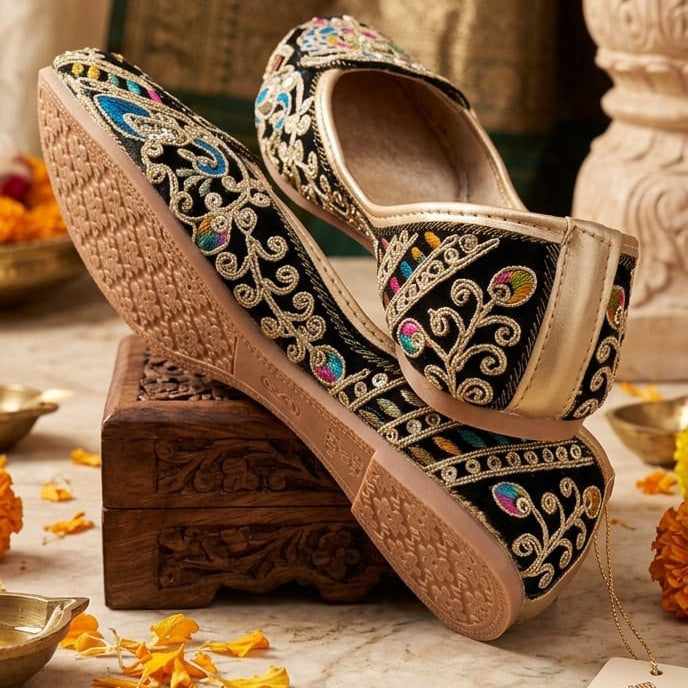 Black Embroidered Loafers