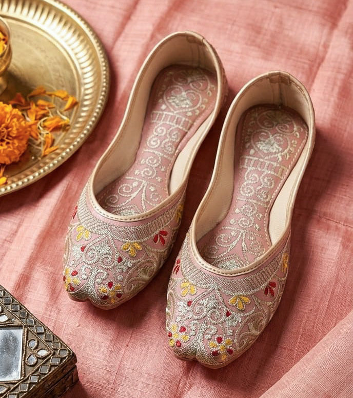 Peach embroidered wedding jutti
