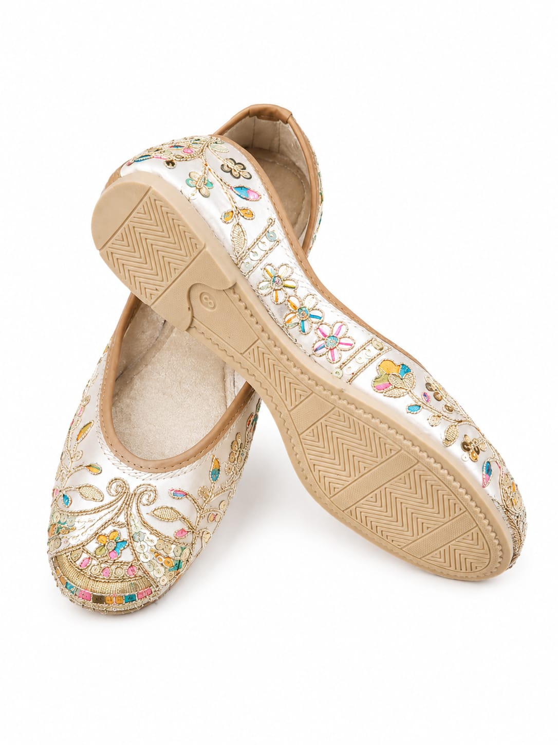 Embroidered Beige Ballerina