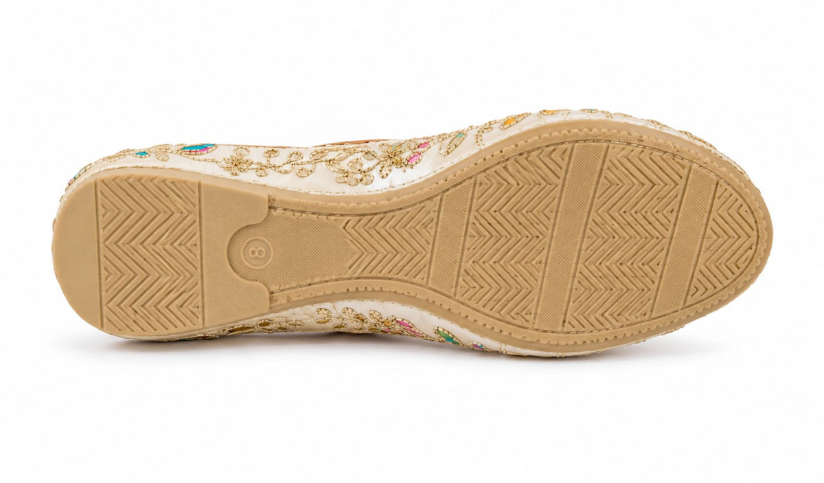 Embroidered Beige Ballerina